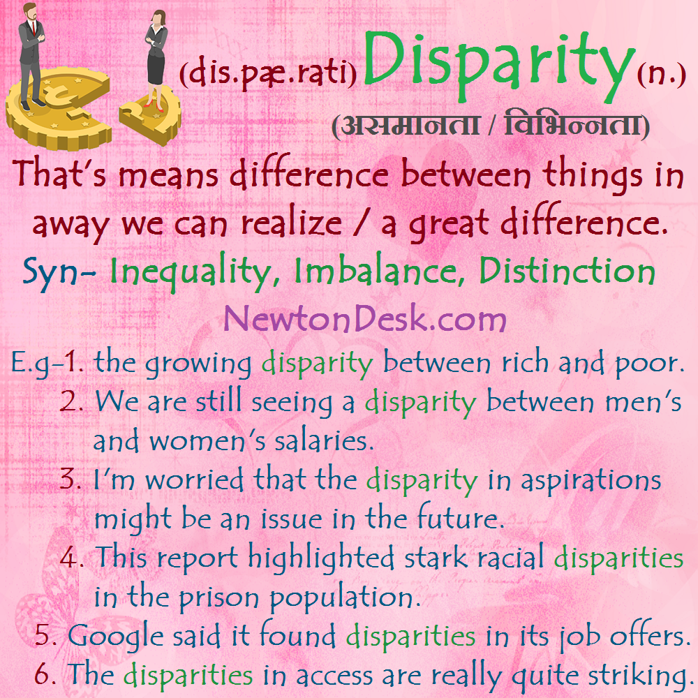 disparity meaning in english and hindi with its synonyms and sentences