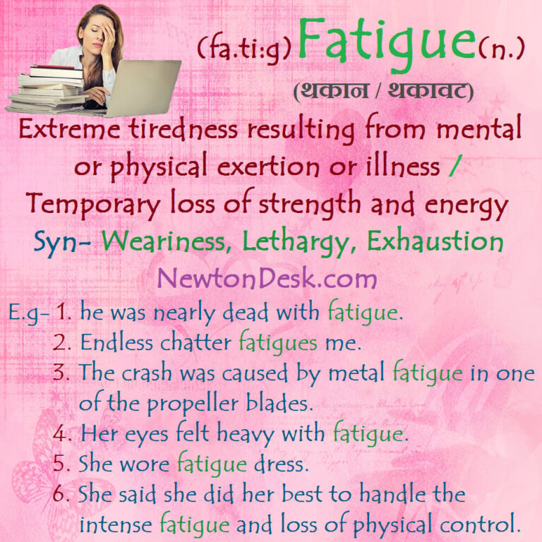 Fatigue Meaning Extreme Tiredness Vocabulary Flash Cards