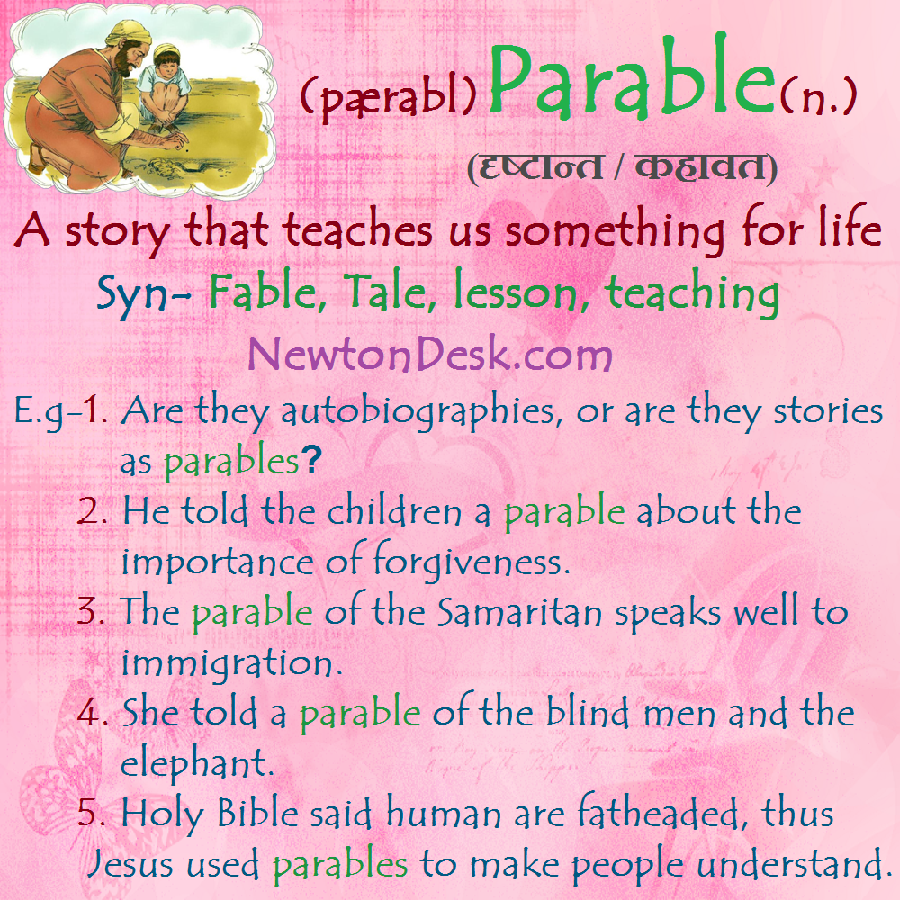 parable meaning in engish and hindi with its synonyms and sentences