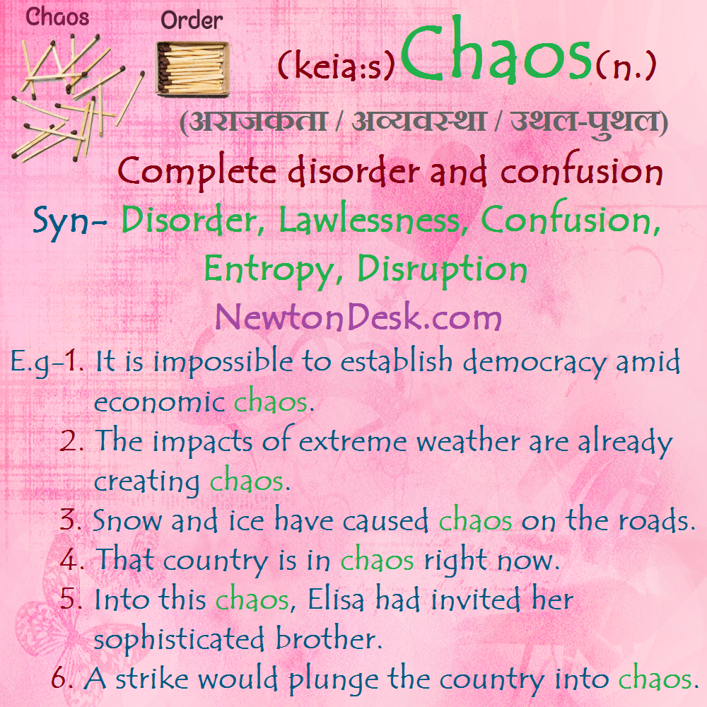chaos meaning in english and hindi with synonyms and sentences