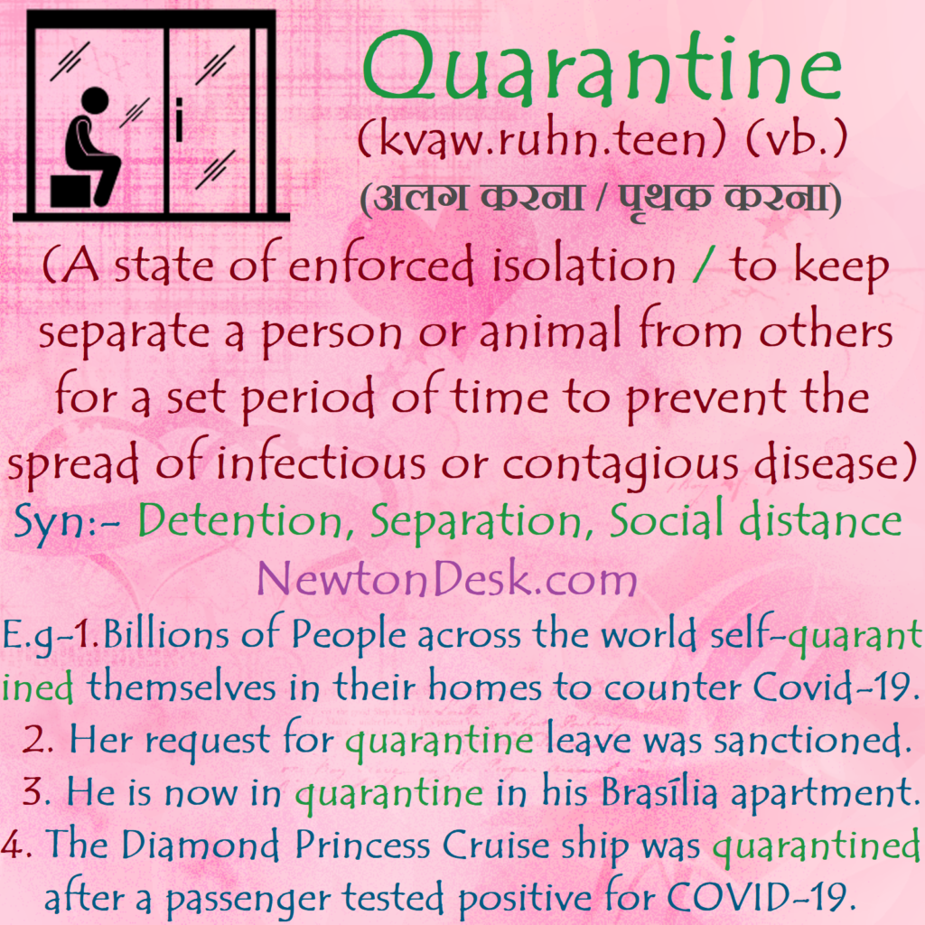 quarantine meaning & synonyms in english & hindi