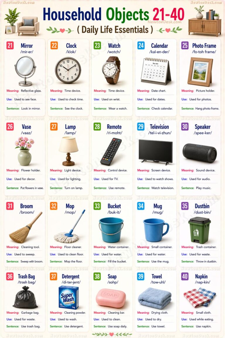 Learn 80 Household Items Names in English (Daily Use Words)