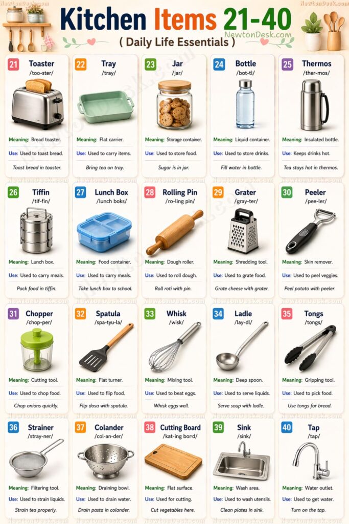 Kitchen Vocabulary - Learn Daily Use Items with Pictures in English
