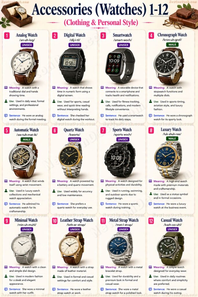 watch names in English with pictures and meanings