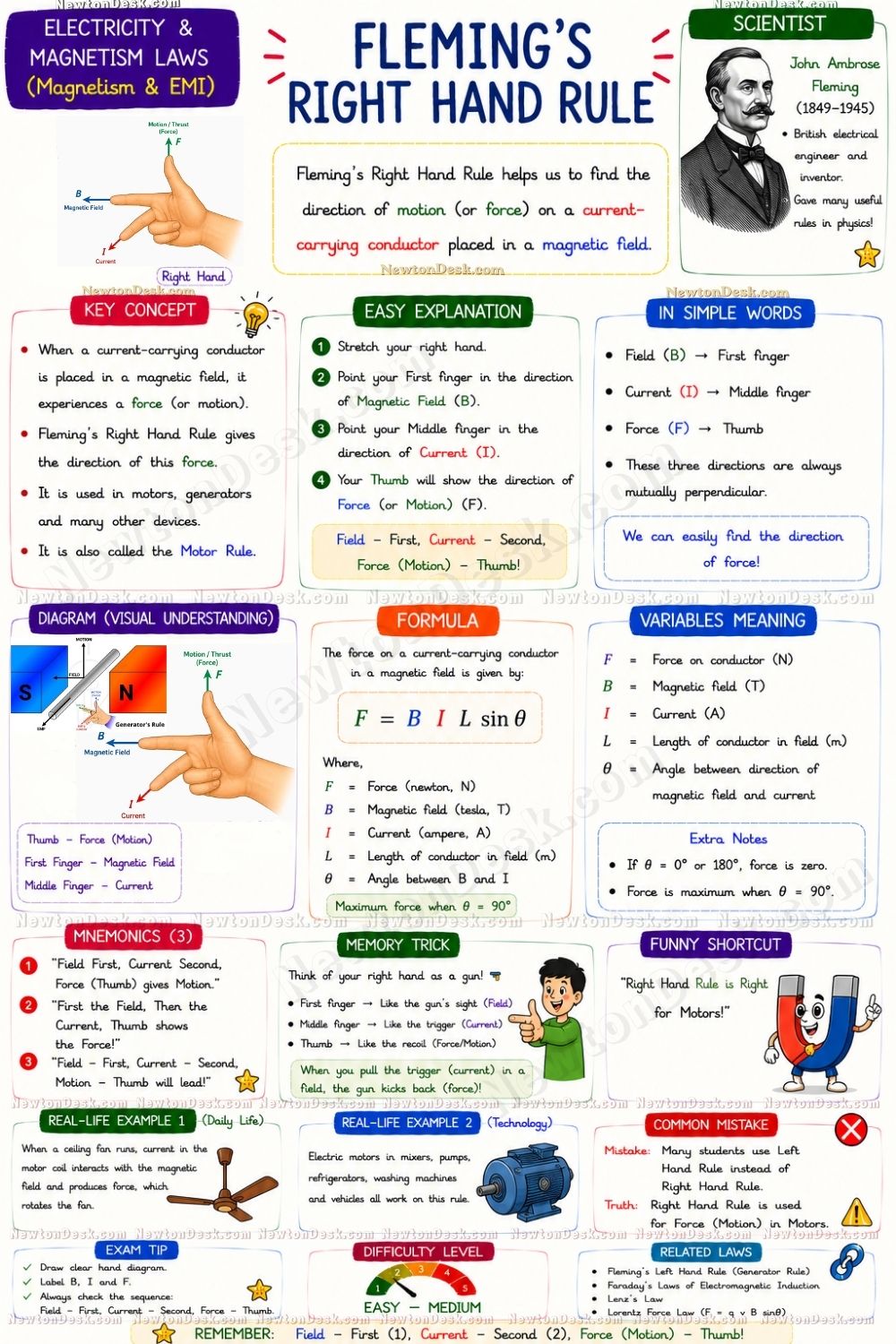 Fleming Right Hand Rule generator rule physics study notes