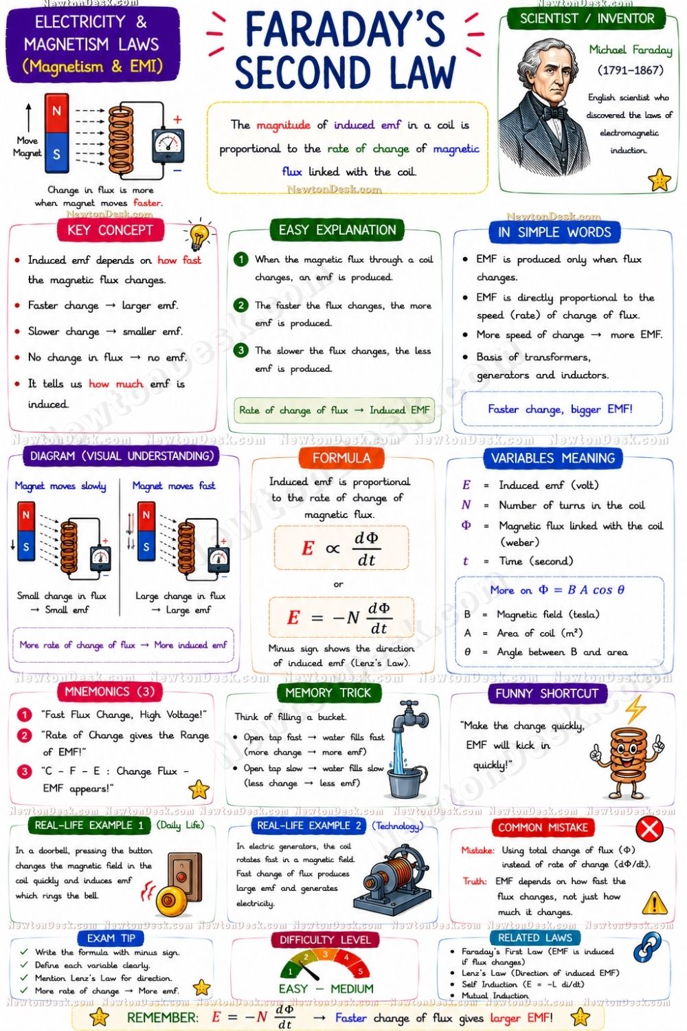 Faraday Second Law electromagnetic induction physics infographic